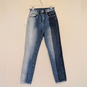 Blank NYC Two-Tone Straight Leg Jeans Bleach Light to Dark Blue Sz 24